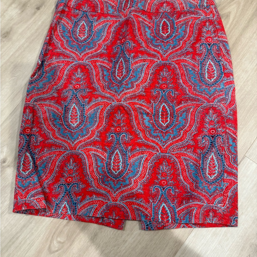 J. Crew Red and Blue Paisley Pencil Skirt